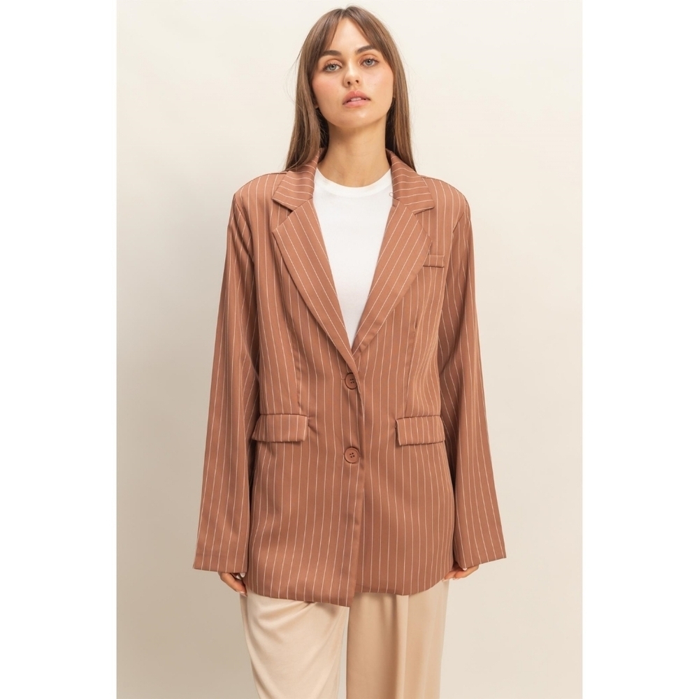 Mocha Oversized Professional Pinstripe Lined Blazer